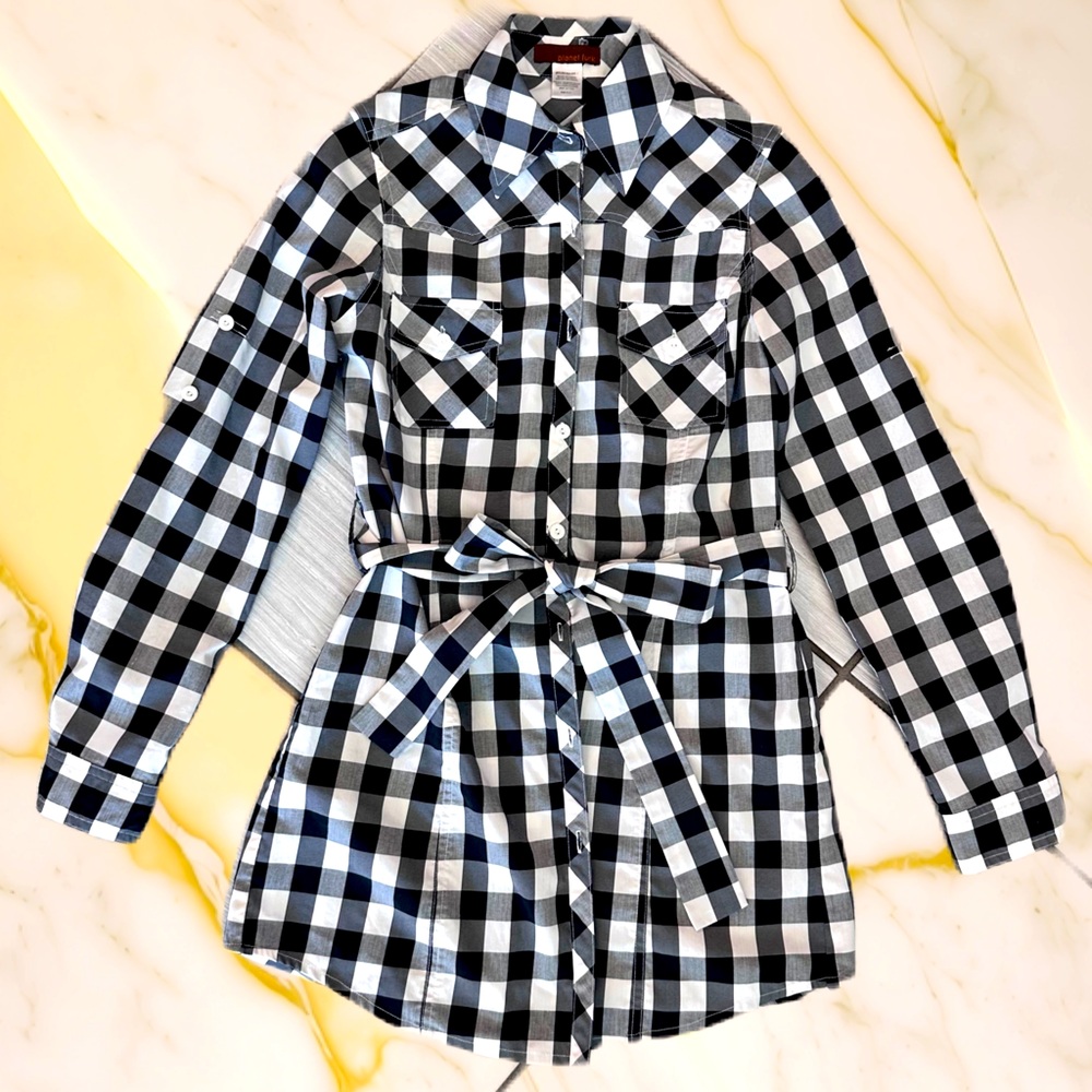 black & white plaid tunic / shirt dress size S
